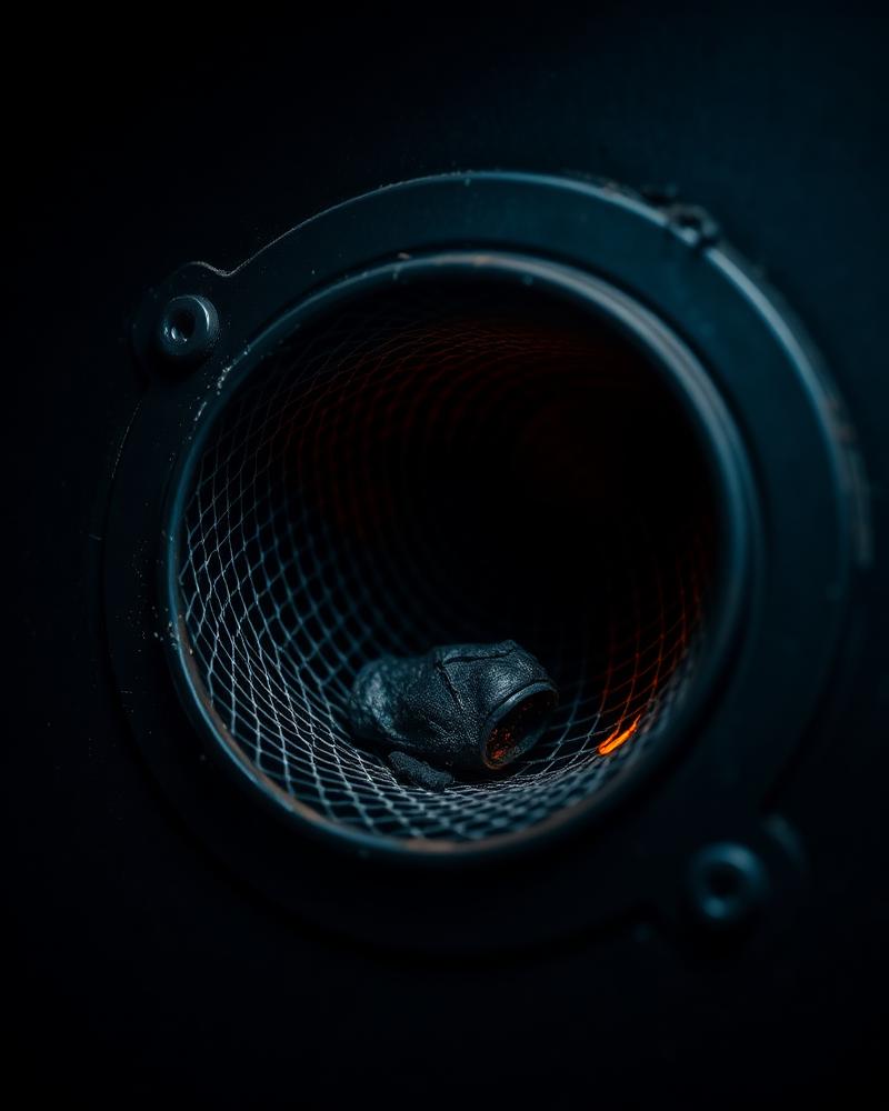 Macro photograph of a mesh vent with a glowing ember trapped in it